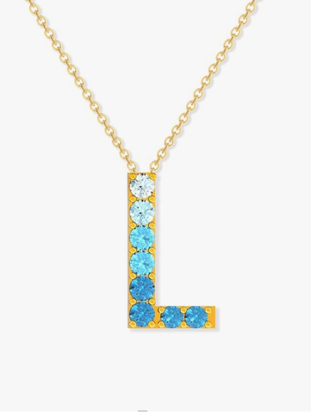 Gold Initial L Pendant Necklace with Blue Gemstones - 'L'
